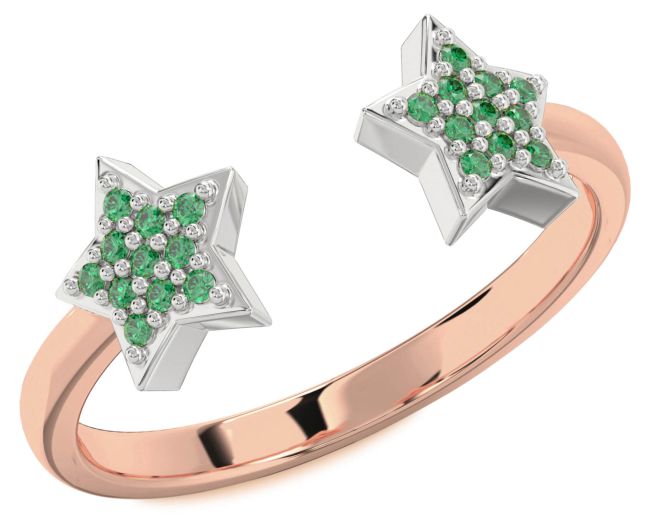 Emerald Rose Gold Silver Star Ring