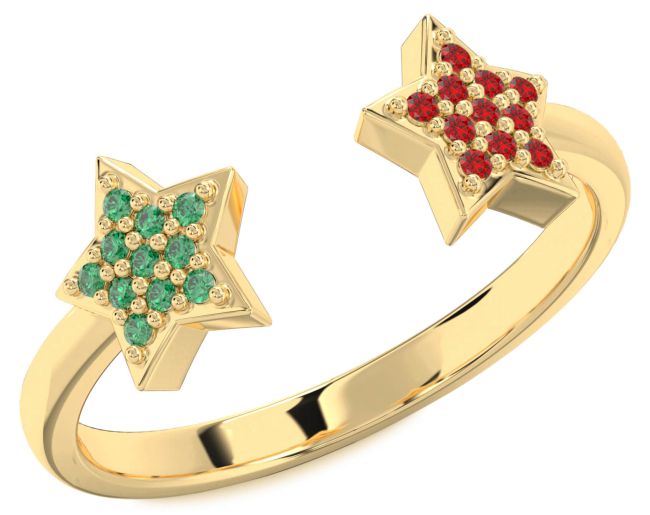 Emerald & Ruby Gold Star Ring