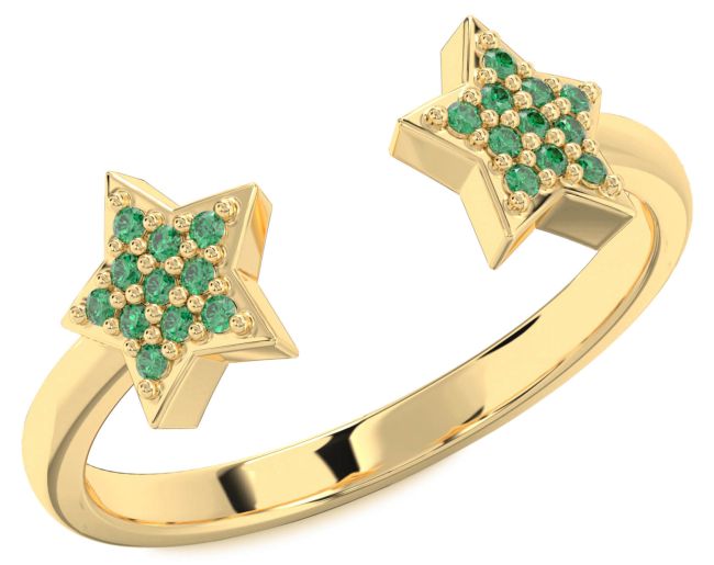Emerald Gold Silver Star Ring