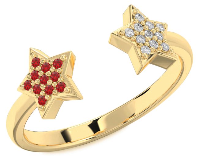 Diamond & Ruby Gold Silver Star Ring