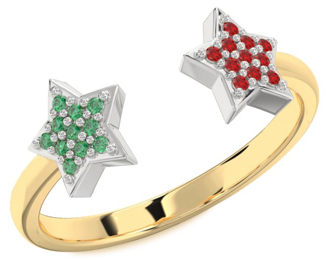 Emerald & Ruby Platinum & Yellow Gold Star Ring