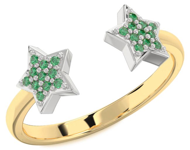 Emerald Gold Silver Star Ring