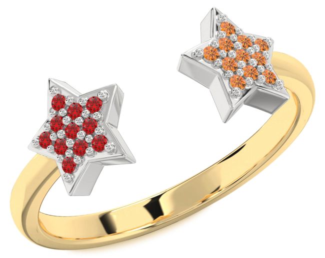 Ruby & Citrine Gold Silver Star Ring
