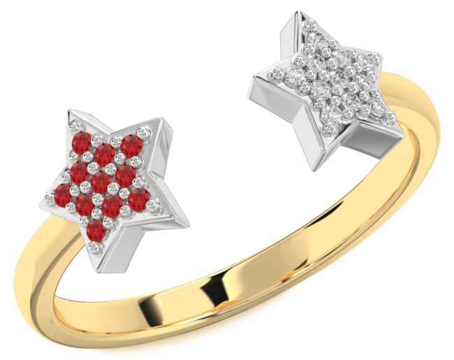 Diamond & Ruby Gold Silver Star Ring