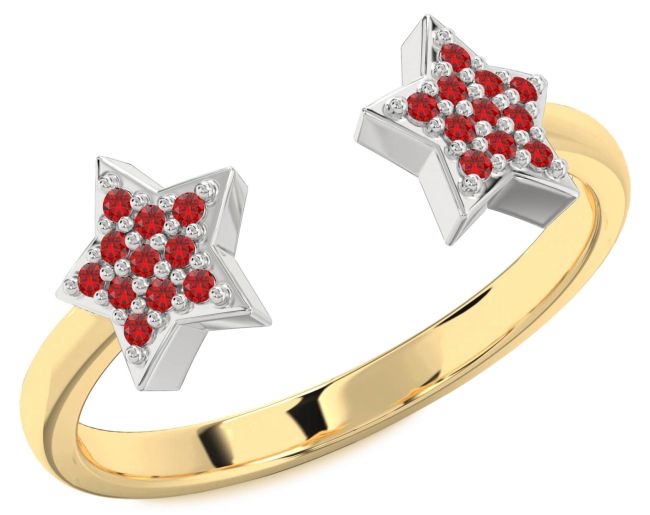 Ruby White Yellow Gold Star Ring