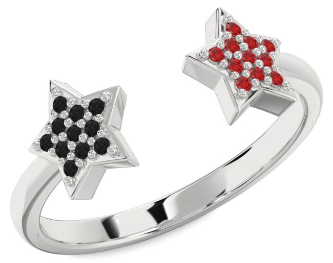 Black Diamond & Ruby Silver Star Ring