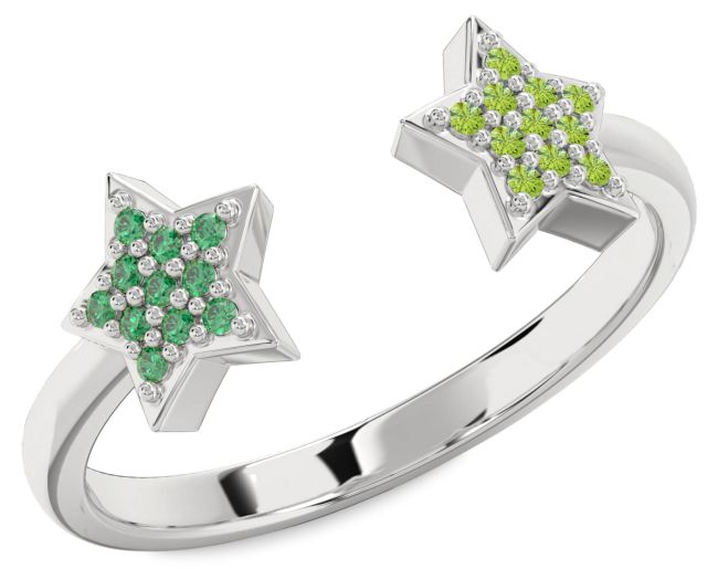 Emerald & Peridot Platinum Star Ring