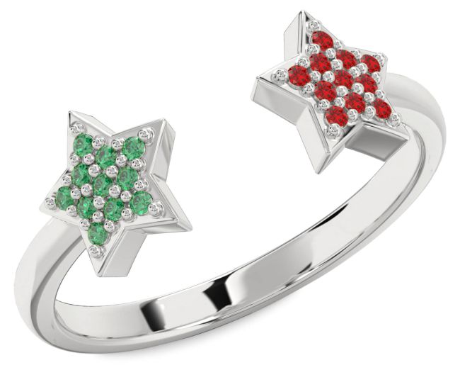 Emerald & Ruby White Gold Star Ring