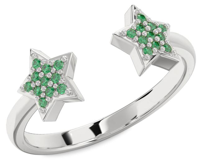 Emerald Silver Star Ring
