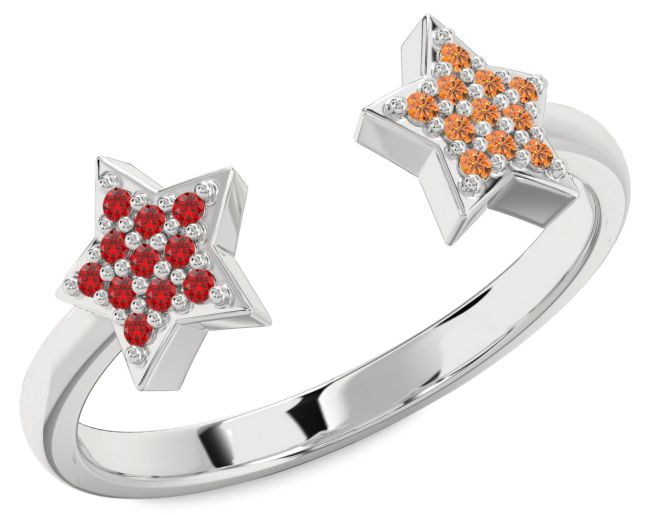 Ruby & Citrine Silver Star Ring
