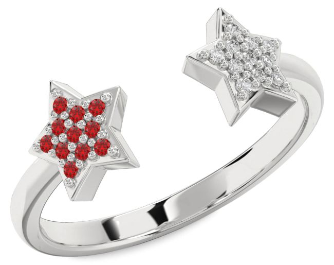 Diamond & Ruby Silver Star Ring