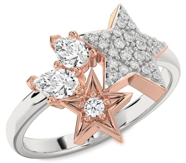 Diamond Silver & 10K Rose Gold Star Ring