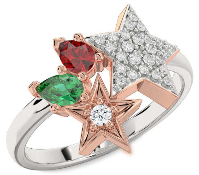 Diamond Platinum & Rose Gold Star Ring
