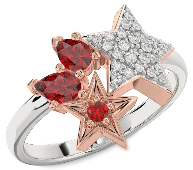 Diamond Ruby Silver & 10K Rose Gold Star Ring