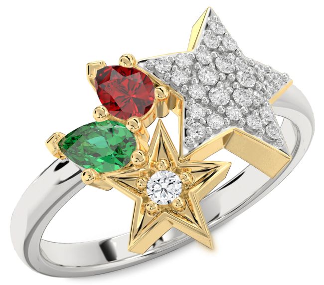 Diamond Silver & 10K gold Star Ring