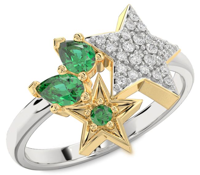 Diamond Emerald Gold Silver Star Ring