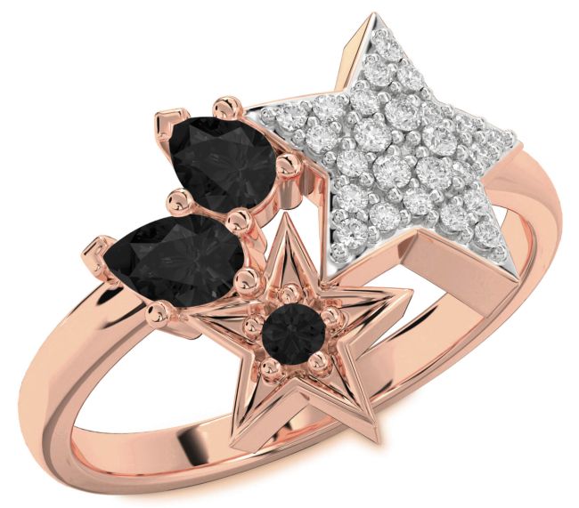 Black Diamond Rose Gold Silver Star Ring