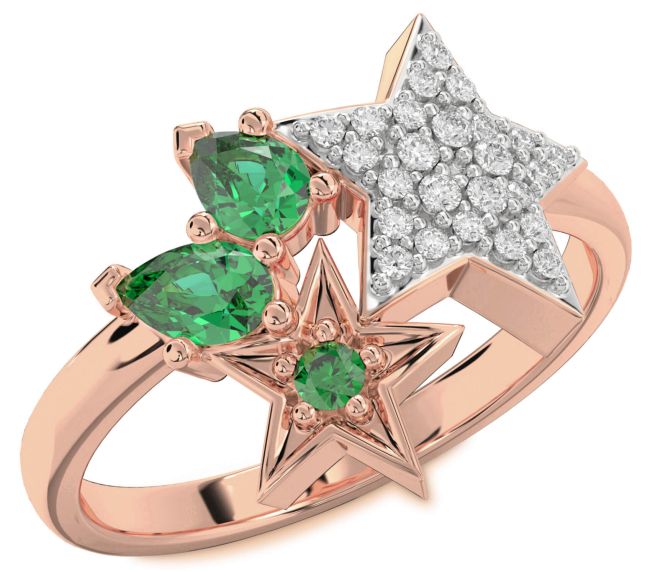 Diamond Emerald Rose Gold Star Ring