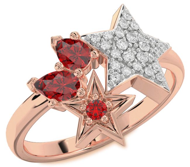 Diamond Ruby Rose Gold Silver Star Ring