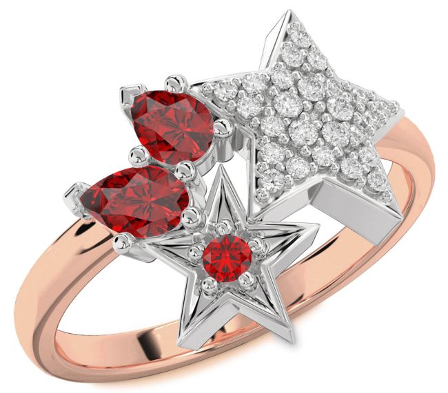 Diamond Ruby Platinum & Rose Gold Star Ring