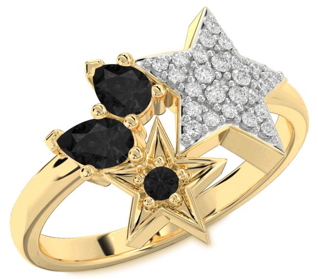 Black Diamond Gold Silver Star Ring