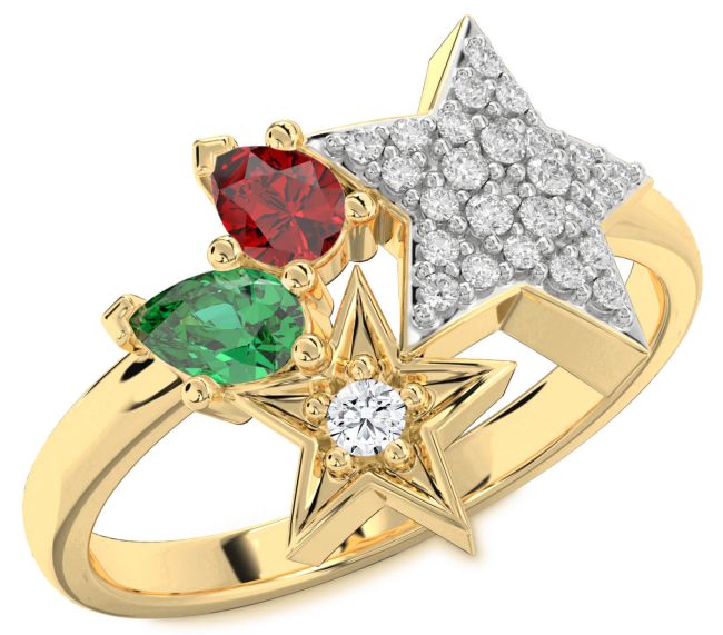 Diamond Gold Silver Star Ring