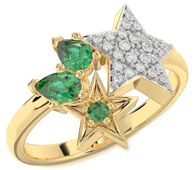 Diamond Emerald Gold Silver Star Ring