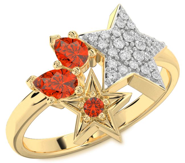 Diamond Fire Opal Gold Silver Star Ring
