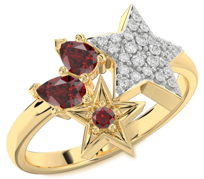 Diamond Garnet Gold Star Ring