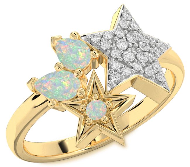 Diamond Opal Gold Star Ring