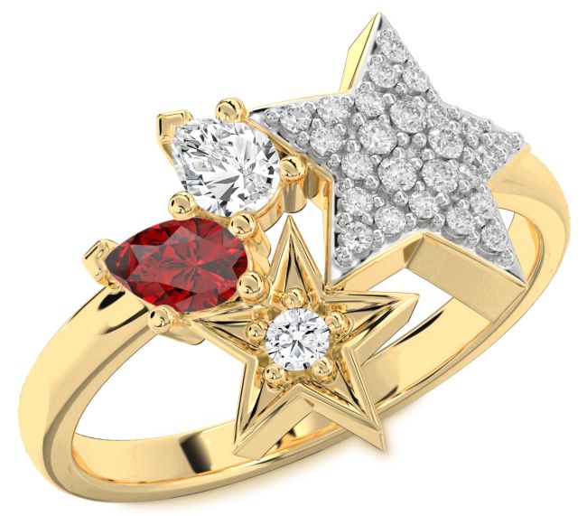 Diamond Gold Silver Star Ring