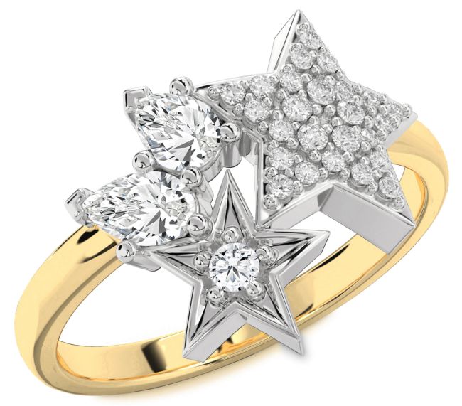 Diamond Gold Silver Star Ring