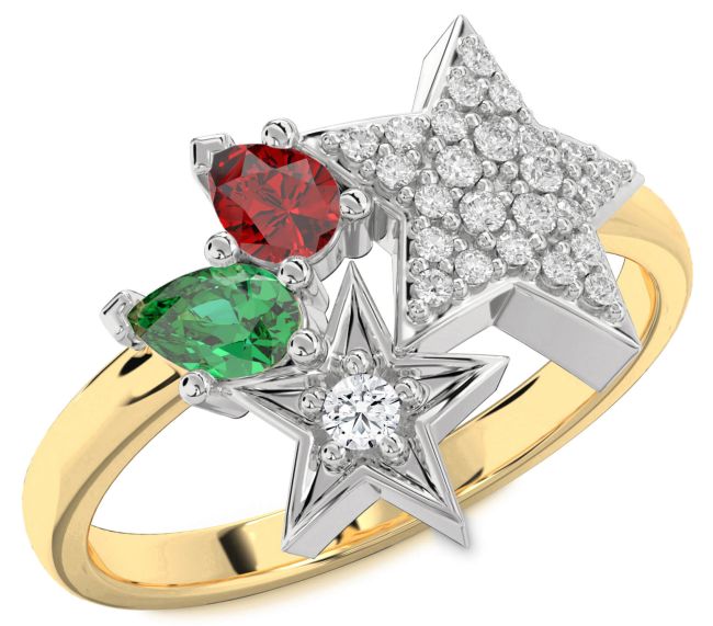 Diamond Gold Silver Star Ring