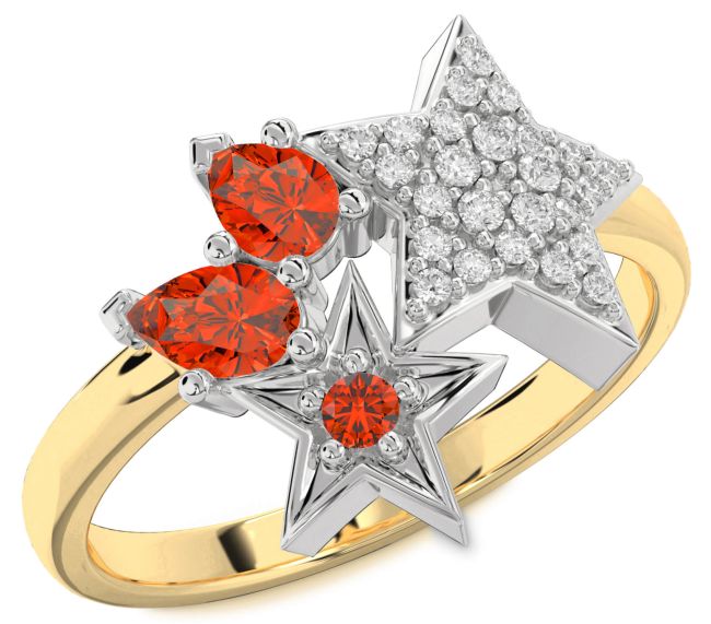 Diamond Fire Opal Gold Silver Star Ring