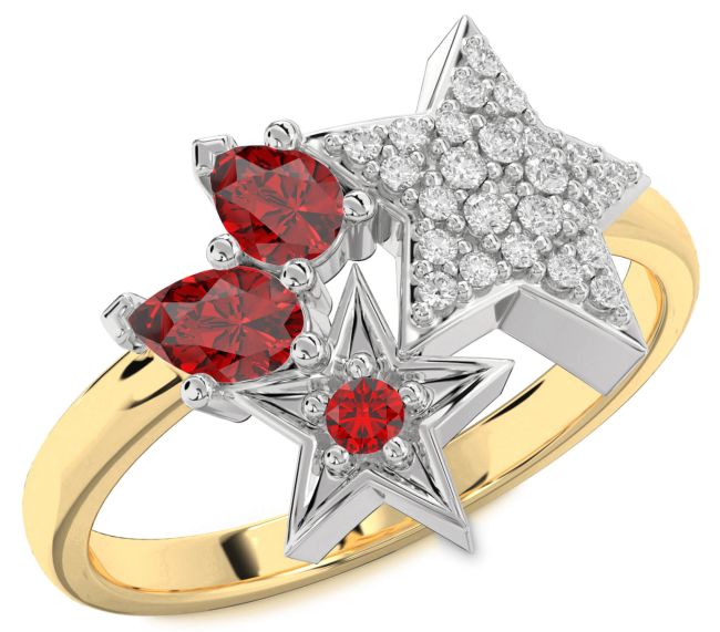 Diamond Ruby Gold Silver Star Ring