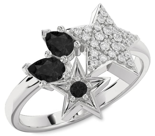 Black Diamond Silver Star Ring