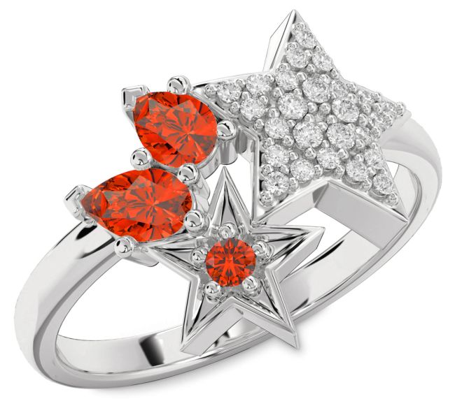 Diamond Fire Opal Platinum Star Ring