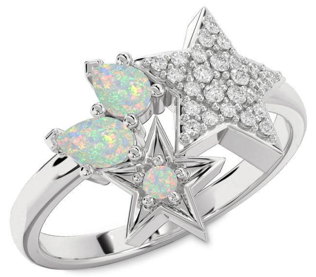 Diamond Opal Platinum Star Ring