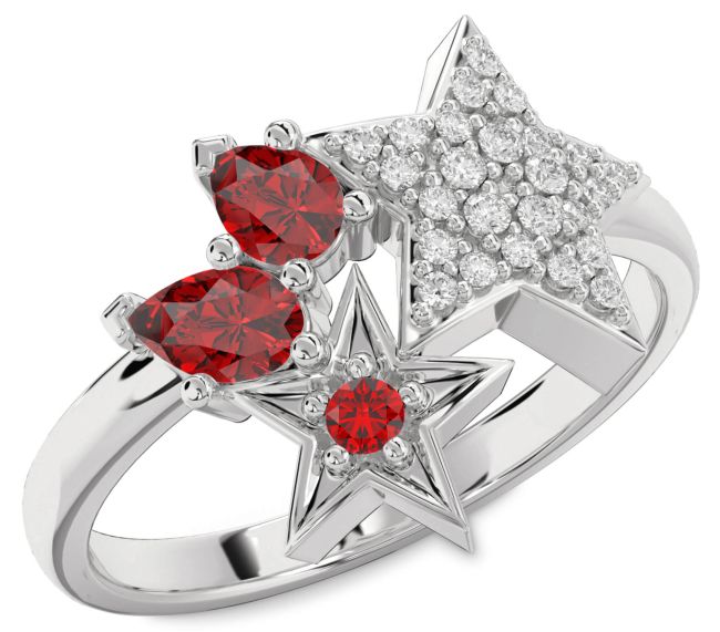 Diamond Ruby White Gold Star Ring