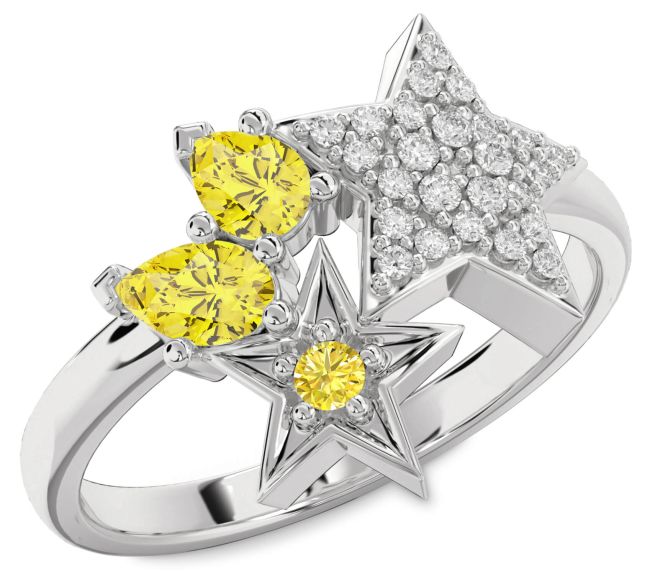 Yellow Diamond Silver Star Ring