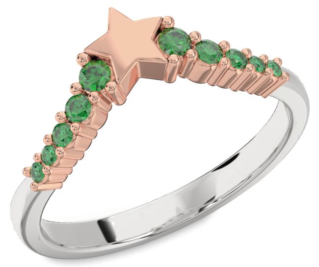 Emerald Platinum & Rose Gold Star Ring