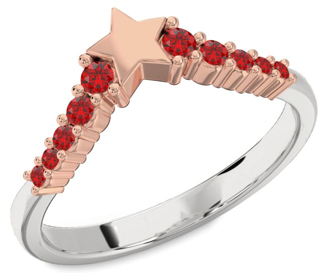 Ruby White Rose Gold Star Ring