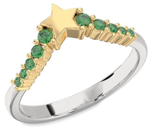 Emerald Platinum & Yellow Gold Star Ring