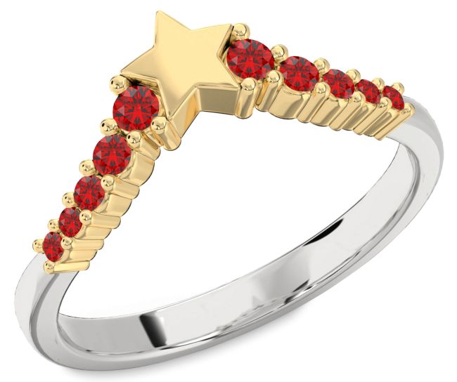 Ruby White Yellow Gold Star Ring