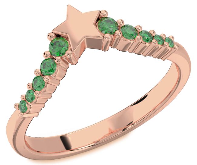 Emerald Rose Gold Star Ring