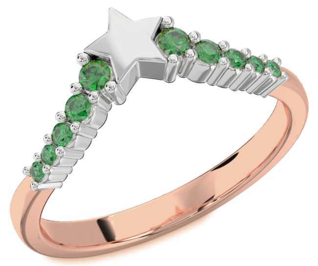 Emerald Rose Gold Silver Star Ring