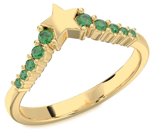 Emerald Gold Silver Star Ring
