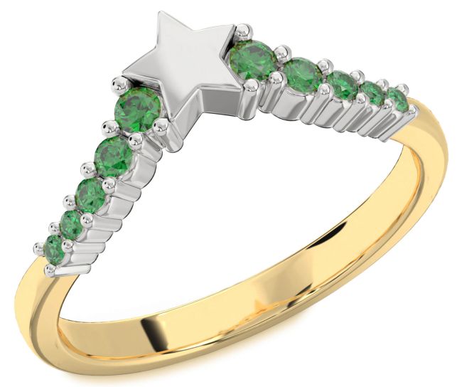 Emerald Gold Silver Star Ring