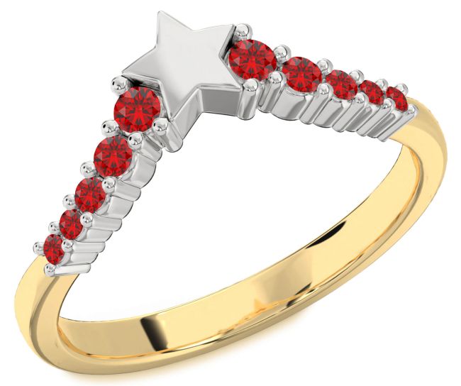 Ruby White Yellow Gold Star Ring
