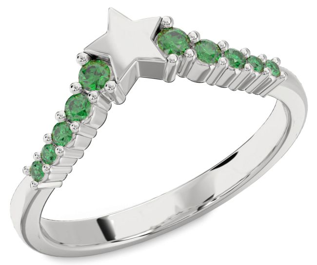 Emerald Platinum Star Ring